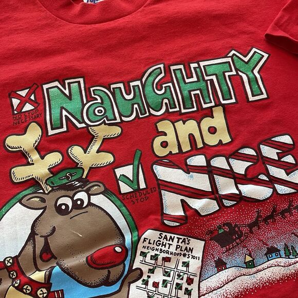 Vtg Naughty and Nice Christmas Shirt Men XL Short Sleeve 90s - Picture 4 of 8